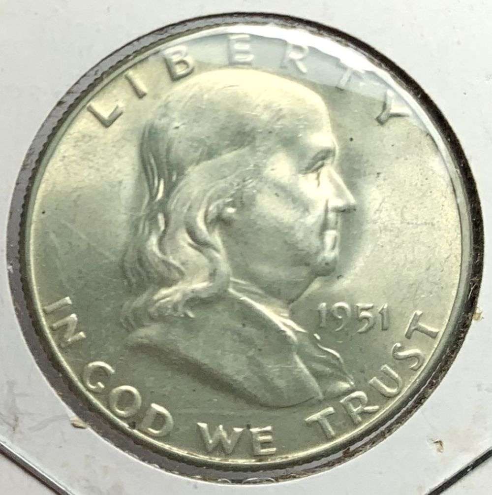 Vintage Flip Old Time 1951-S Franklin Silver Half Dollar MS65: Winner shall receive the exact coin shown here. (MR/B)