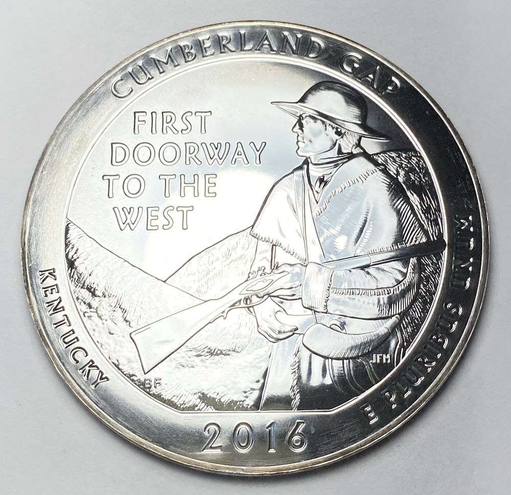 Last Minute Silver! 2016 ATB Kentucky "Cumberland Gap" 5 ozt .999 Silver: Winner shall receive the exact coin shown here. (MR/EFR)