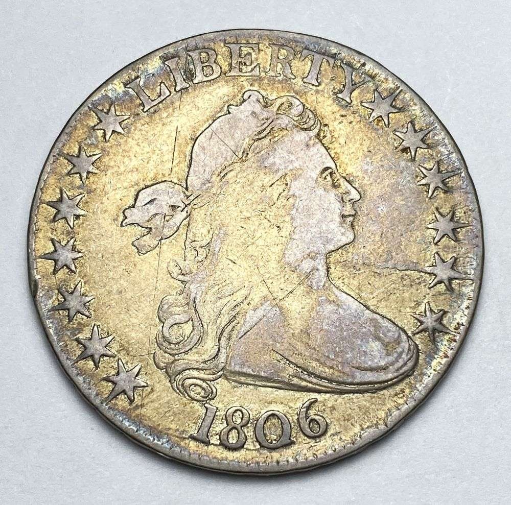 1806 Capped Bust Silver Half Dollar VF: Winner shall receive the exact coin shown here. (MR/PFR)
