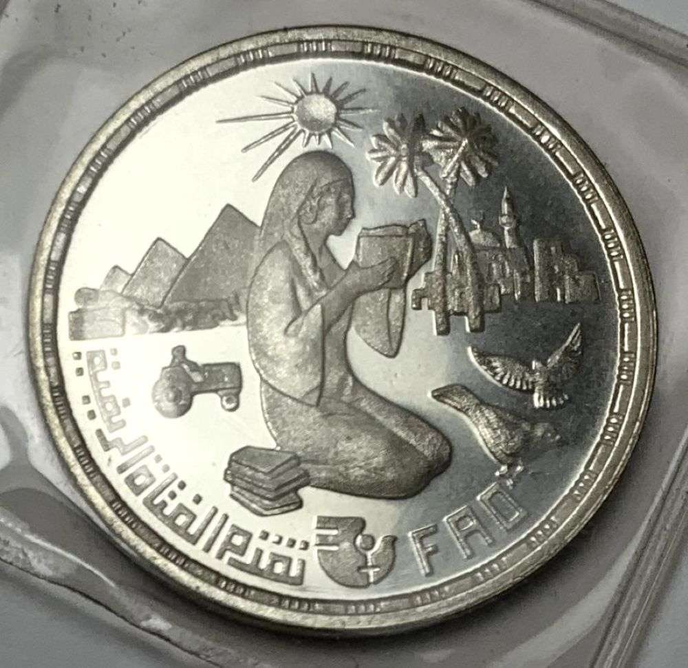 1979 Egyptian Silver "World Food Day" Commemorative Proof 0.347 ozt ASW: "This is the Egyptian 1 pound silver coin commemorating FAO world food day, which highlighted rural women in agriculture." Winner shall receive the exact coin shown here. (MR/UR)