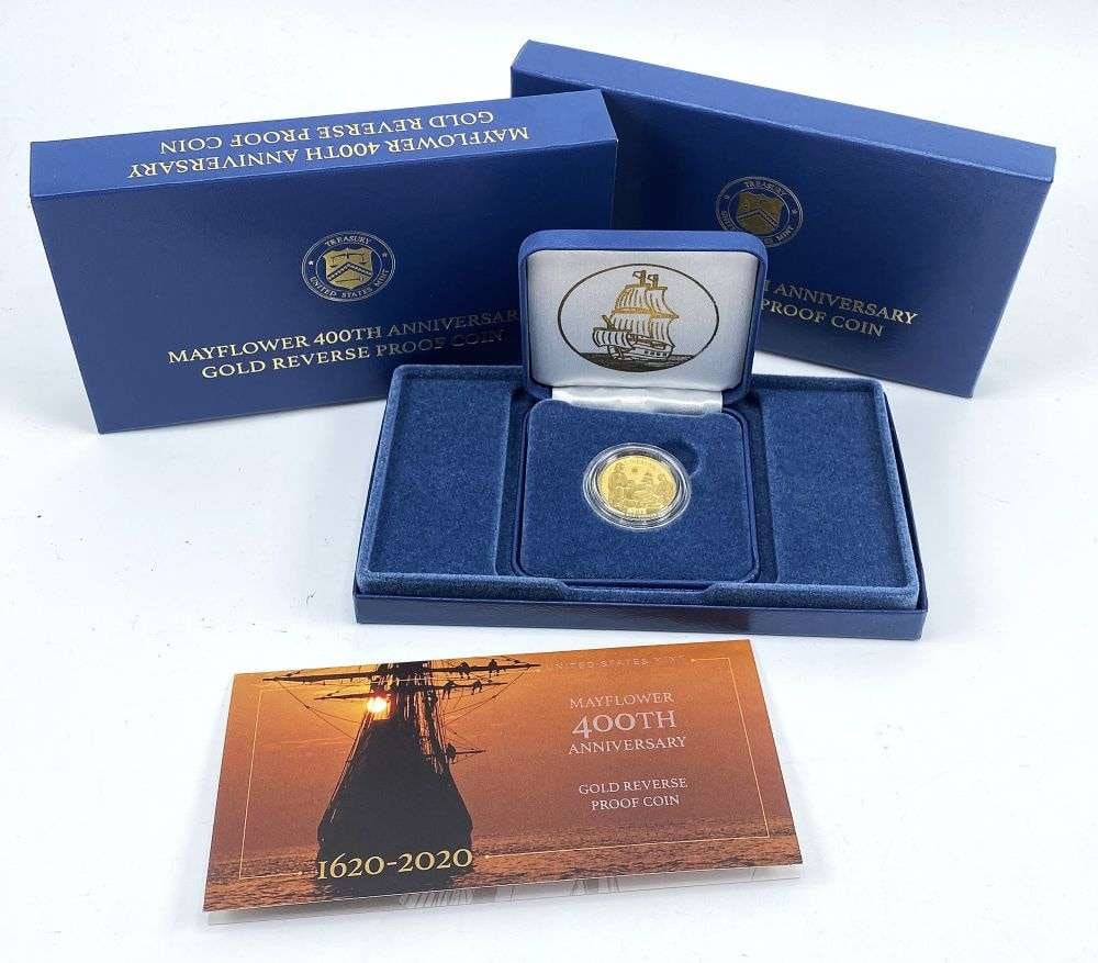 Last Minute! 2020-W Mayflower 400th Anniversary Gold $10 Commemorative Rev. PF OGP: Winner shall receive the exact coin shown here. (RR/LBFR)