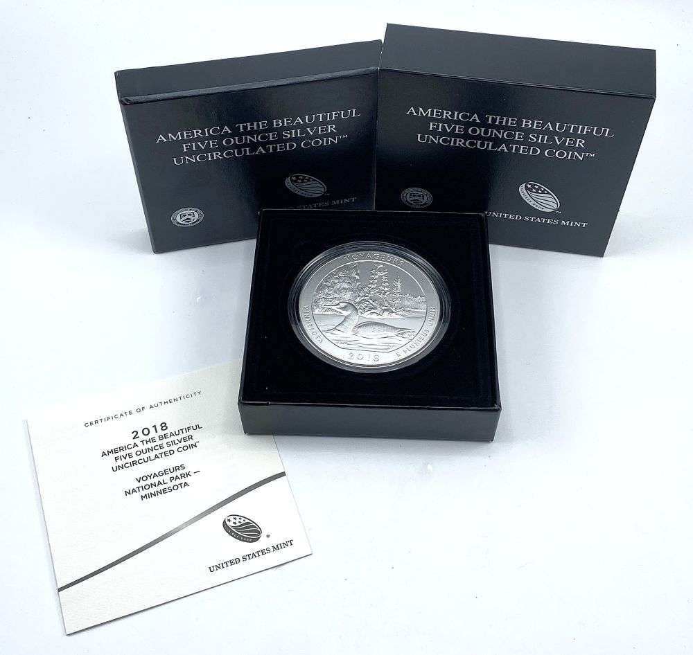 Last Minute Rarity! 2018-P ATB Minnesota "Voyageurs" 5 ozt .999 Silver: Winner shall receive the exact coin shown here. (RR/B)