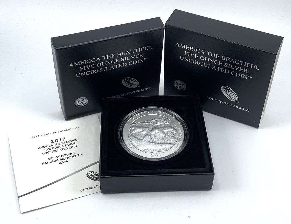 Last Minute Rarity! 2017-P ATB Iowa "Effigy Mounds" 5 ozt .999 Silver: Winner shall receive the exact coin shown here. (RR/B)