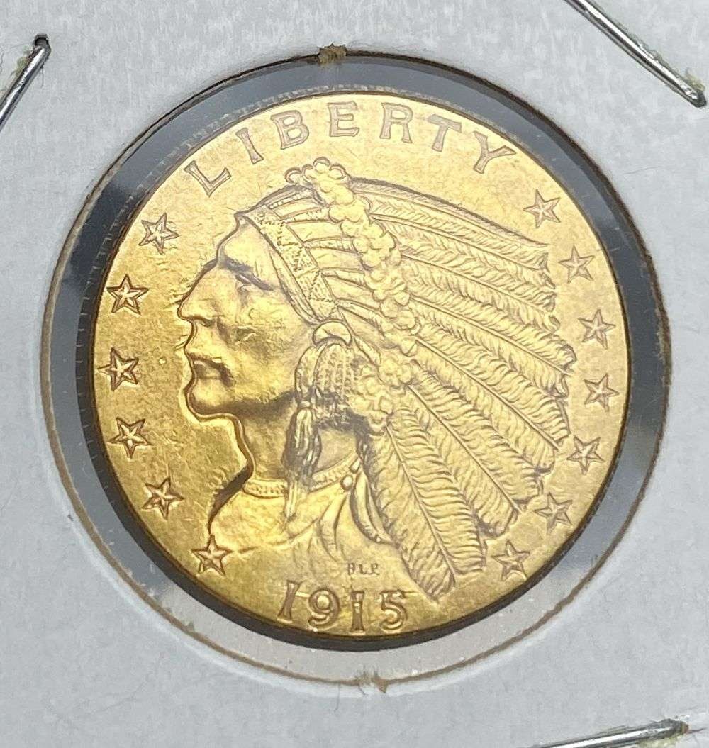 Last Minute! 1915 Gold $2.50 Indian Head MS62: Winner shall receive the exact coin shown here. (RR/PRB)