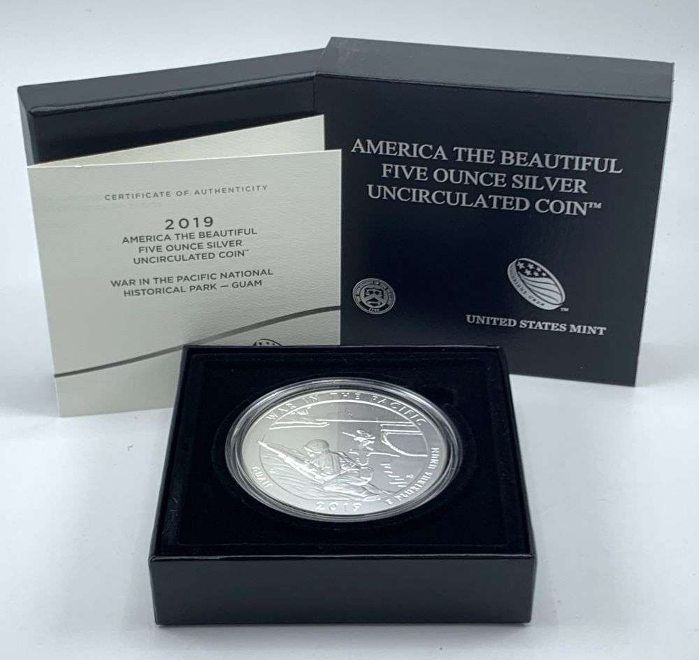 Last Minute Rarity! 2019-P ATB Guam "War In The Pacific" 5 ozt .999 Silver: Winner shall receive the exact coin shown here. (MR/B)