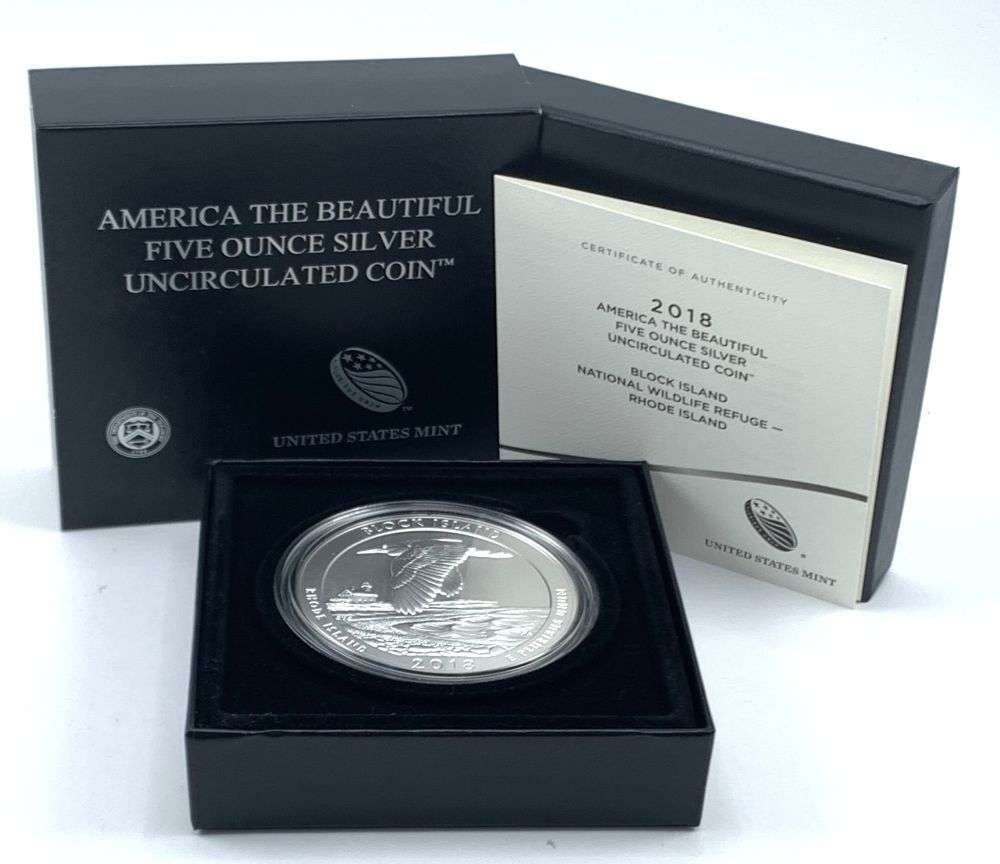 Last Minute Rarity! 2018-P ATB Rhode Island "Block Island" 5 ozt .999 Silver (1 of 6)