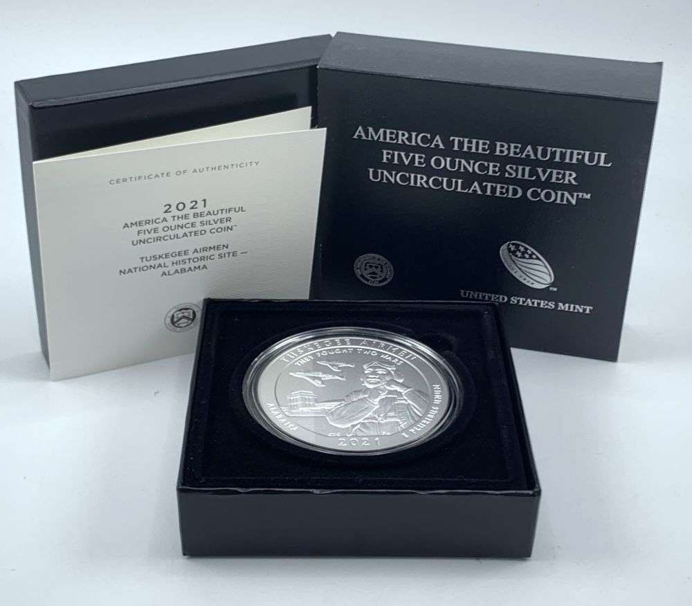 Last Minute Rarity! 2021-P ATB Alabama "Tuskegee Airmen" 5 ozt .999 Silver: Winner shall receive the exact coin shown here. (MR/B)