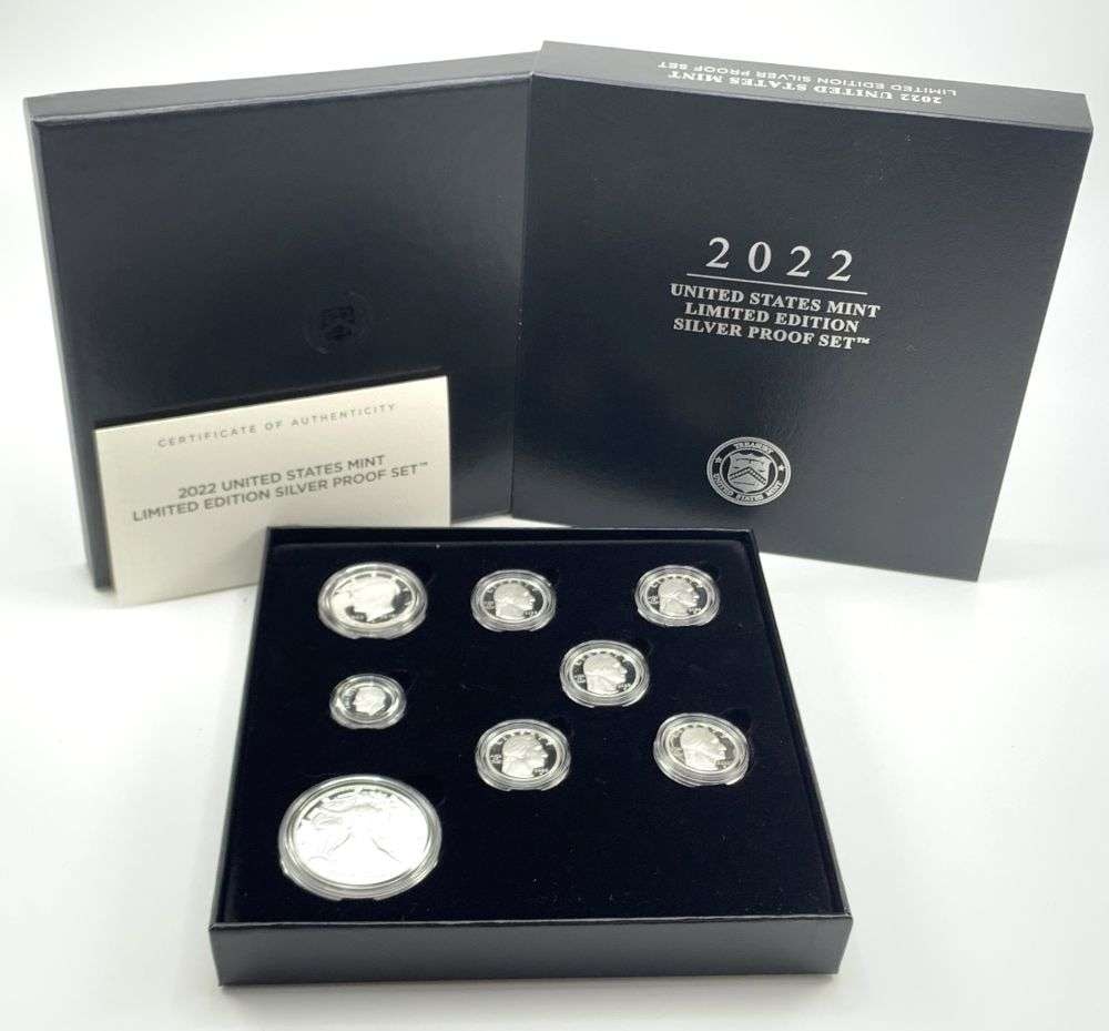 Last Minute Rarity! Limited Edition 2022 United States Mint Silver Proof Set (8-coins): Winner shall receive the exact set (8-coins) shown here. (MR/B)