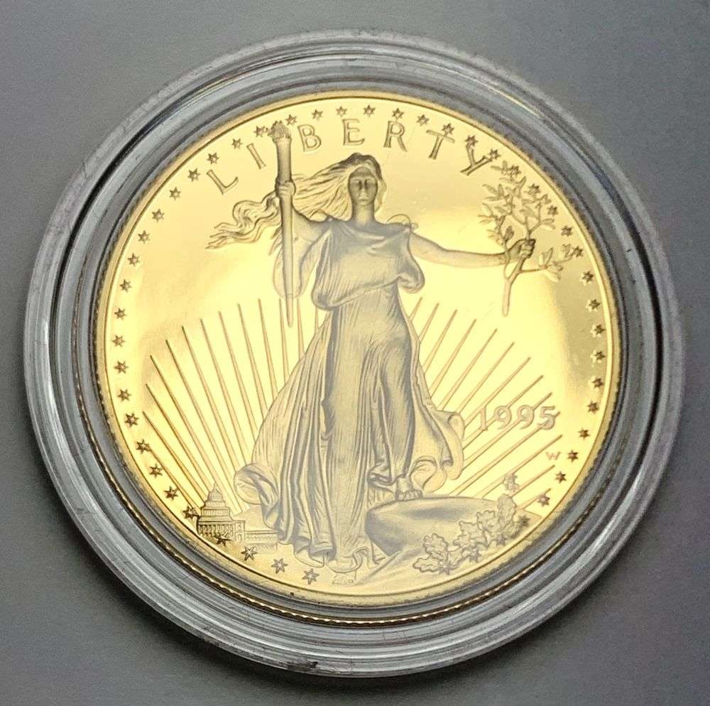 Last Minute! Key Date Proof 1995-W American $50 Gold Eagle 1 ozt: Coin 4/4 from 1995 gold proof set. Winner of majority of this 4 coin set (Lot #355, #357,#358, and #359) will receive the orginal government packaging included with the set. Winner shall receive the e