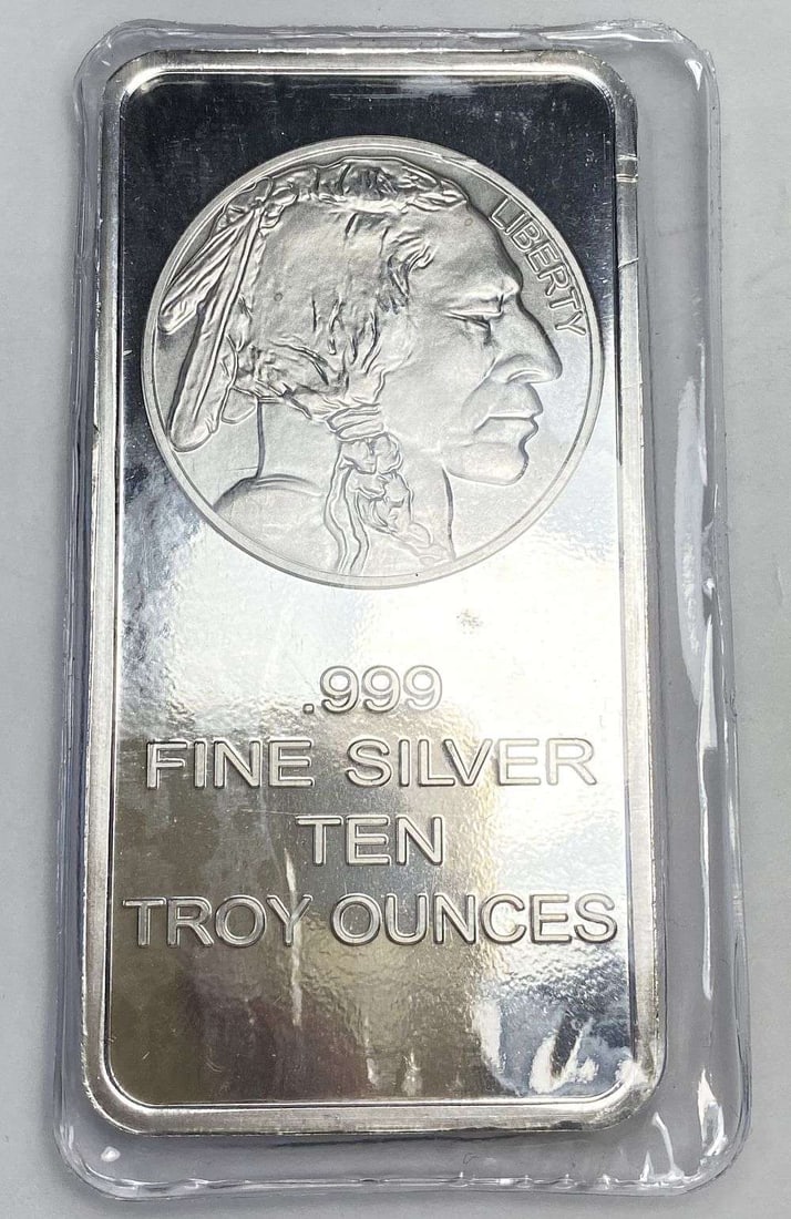Last Minute! Buffalo Design 10 ozt .999 Silver Bar: Winner shall receive the exact bar shown here. (RR/FBB)