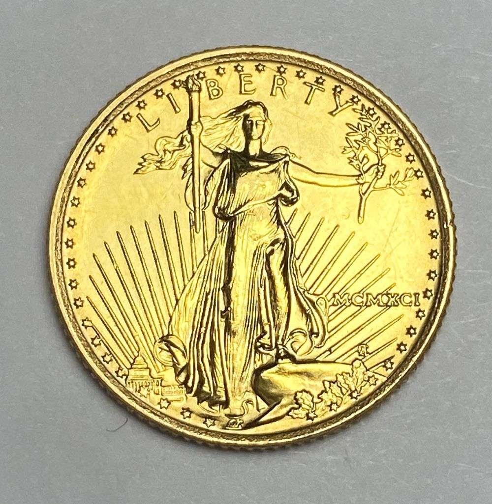 Last Minute! 1991 Roman Numeral American $5 Gold Eagle 1/10 ozt: Winner shall receive the exact coin shown here. (RR/B)