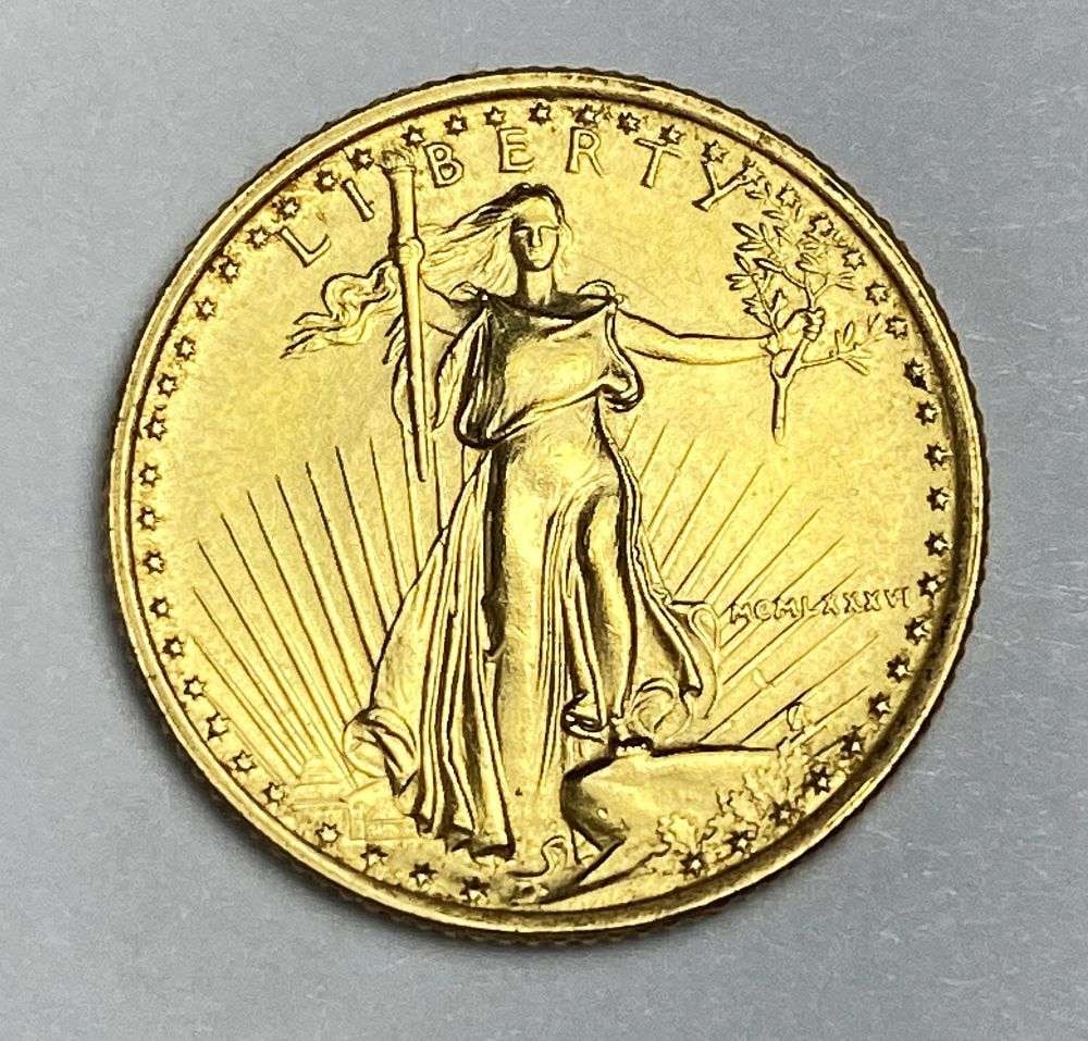 Last Minute! First Year 1986 Roman Numeral American $5 Gold Eagle 1/10 ozt: Winner shall receive the exact coin shown here. (RR/B)