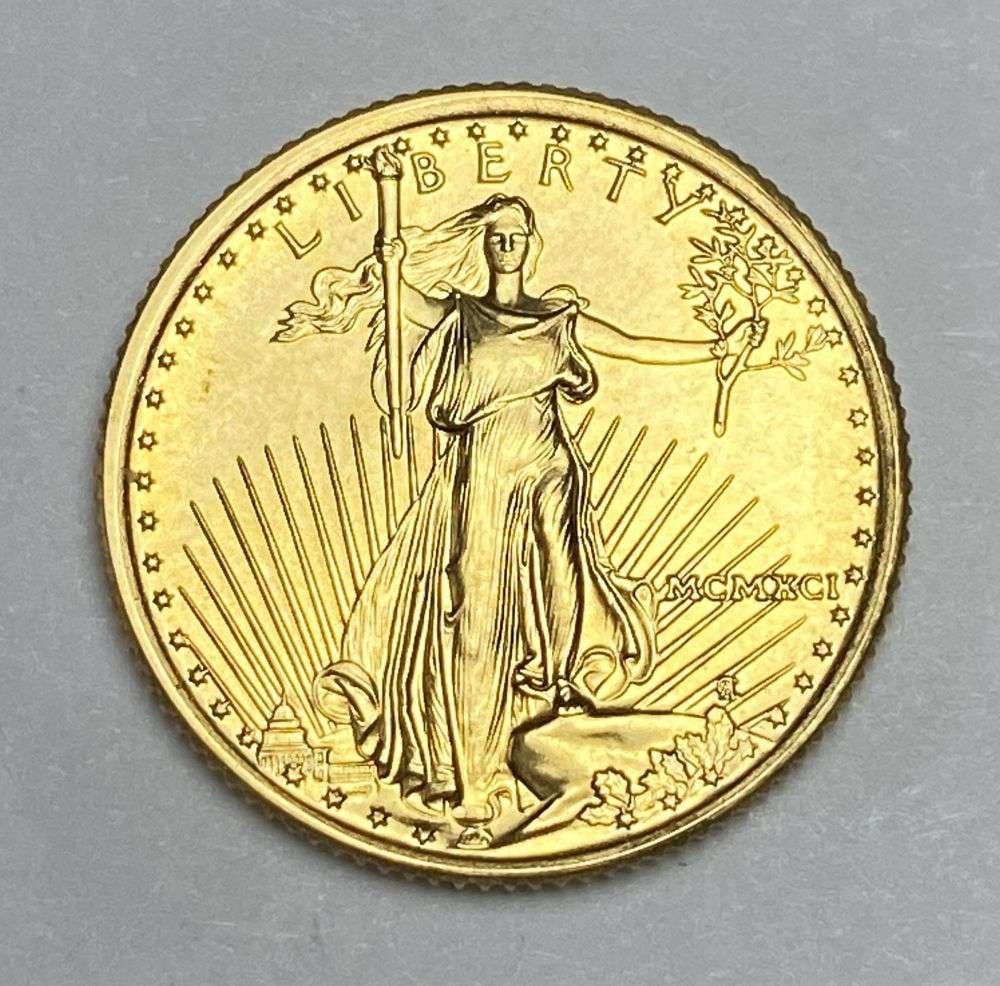 Last Minute! 1991 Roman Numeral American $5 Gold Eagle 1/10 ozt: Winner shall receive the exact coin shown here. (RR/B)