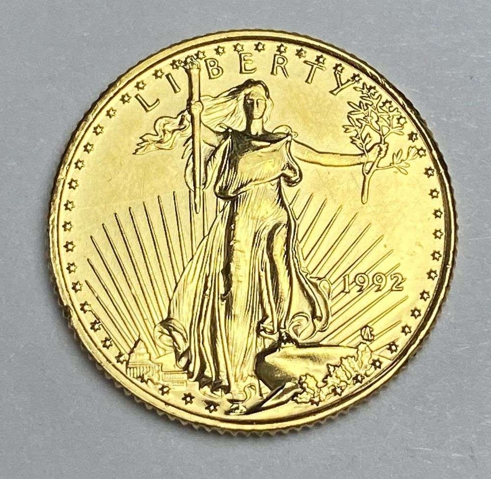 Last Minute! 1992 American $5 Gold Eagle 1/10 ozt: Winner shall receive the exact coin shown here. (RR/B)