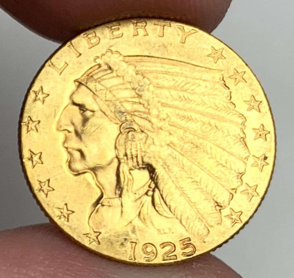 Last Minute Gold! 1925-D Gold $2.50 Indian Head MS62: Winner shall receive the exact coin shown here. (MR/RBB)