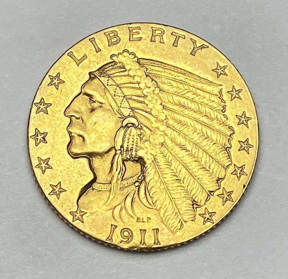 Last Minute! Key Date 1911-D Gold $2.50 Indian Head Strong "D" AU55 Details Ex Jewelry: Winner shall receive the exact coin shown here. (MR/RBB)