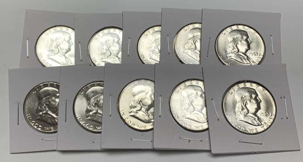 (10) Super Fresh Vintage 1963 Franklin Silver Half Dollars High Grade (1 of 4)