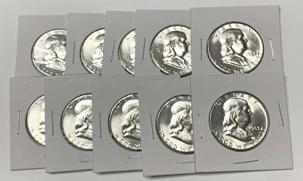 (10) Super Fresh Vintage 1963 Franklin Silver Half Dollars High Grade (1 of 4)