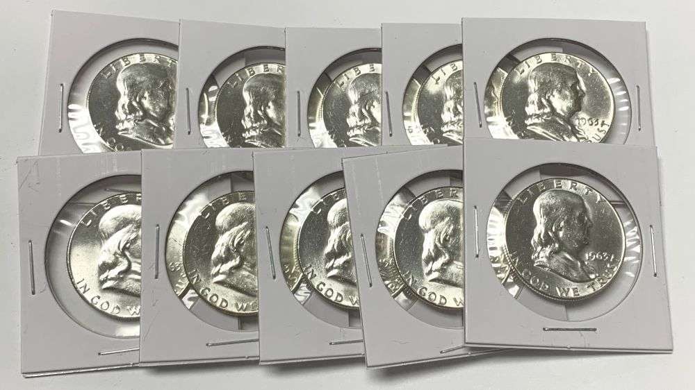 (10) Super Fresh Vintage 1963 Franklin Silver Half Dollars High Grade (1 of 4)