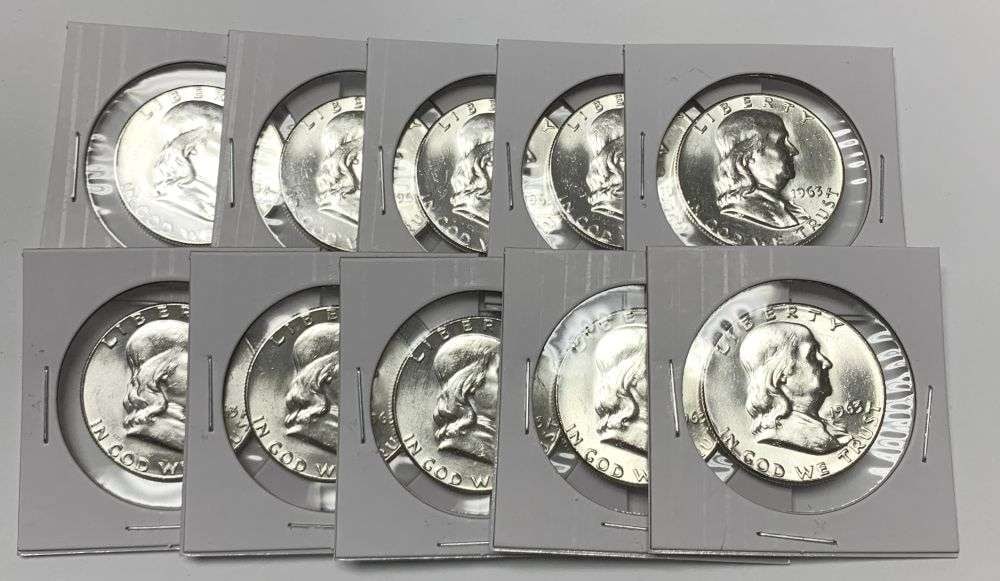 (10) Super Fresh Vintage 1963 Franklin Silver Half Dollars High Grade (1 of 4)
