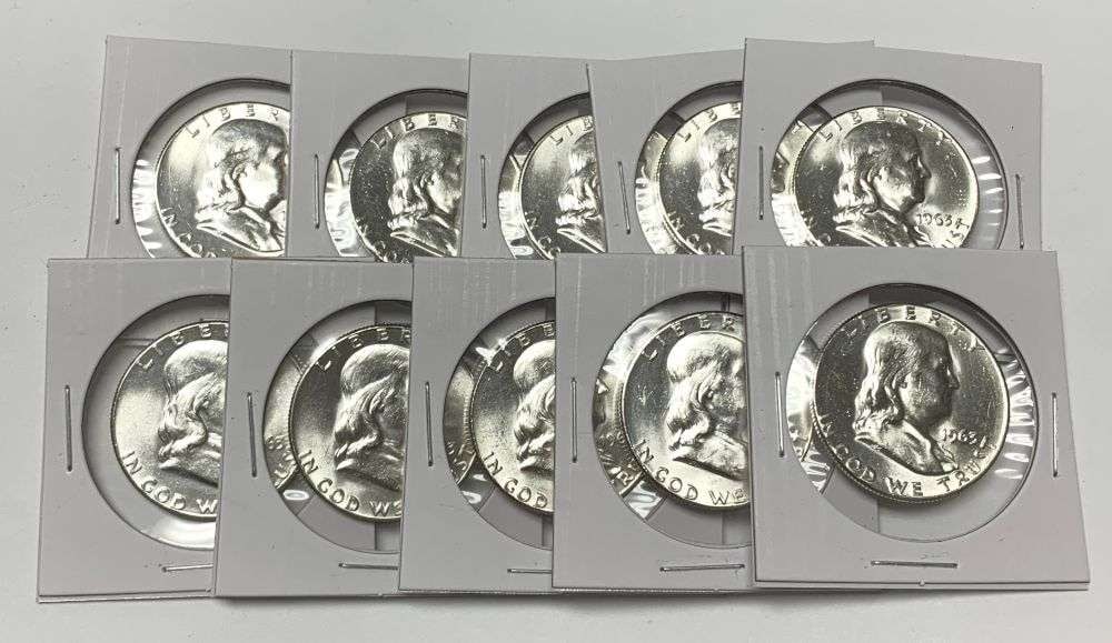 (10) Super Fresh Vintage 1963 Franklin Silver Half Dollars High Grade (1 of 4)