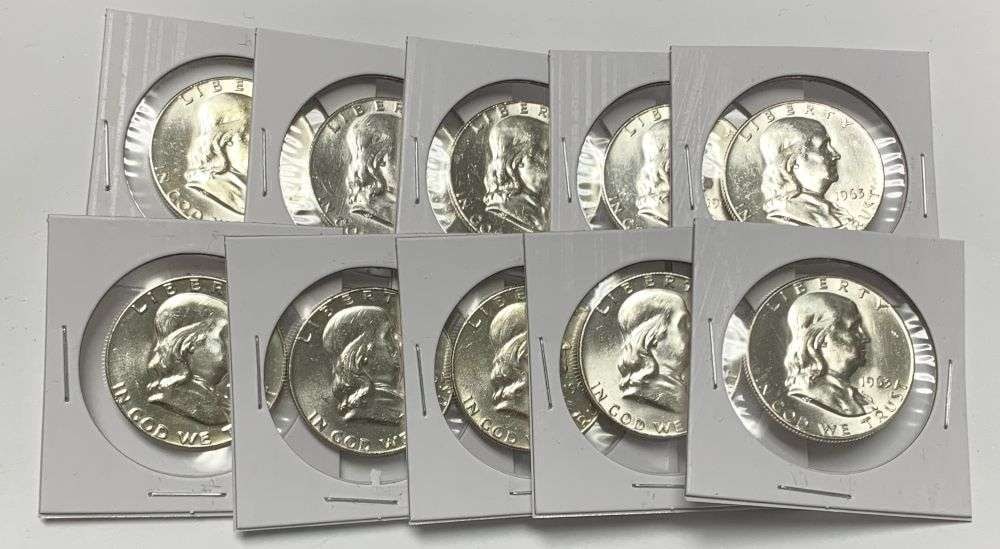 (10) Super Fresh Vintage 1963-D Franklin Silver Half Dollars High Grade (1 of 4)