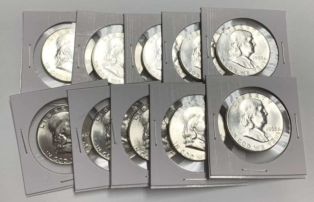 (10) Super Fresh Vintage 1963 Franklin Silver Half Dollars High Grade (1 of 4)