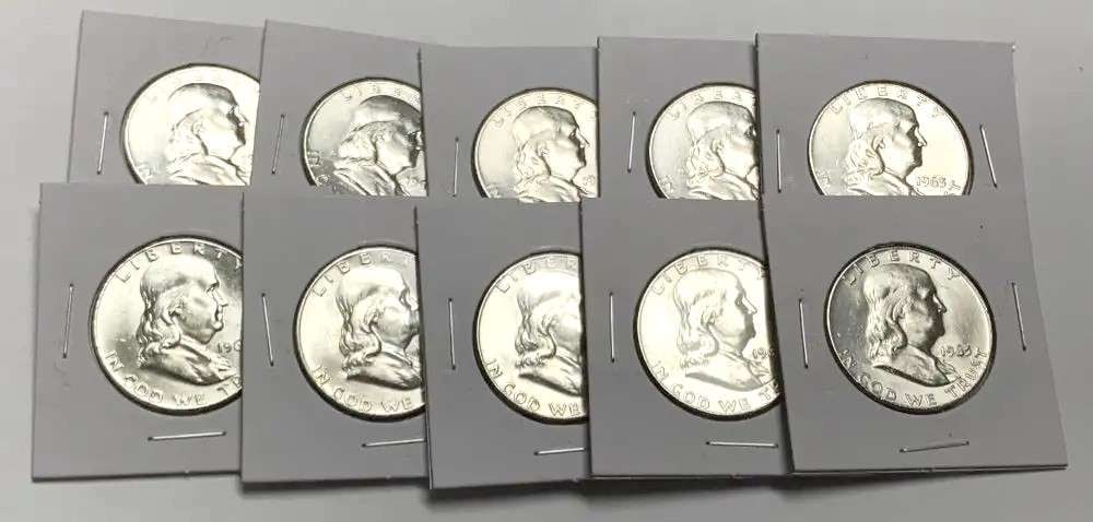 (10) Super Fresh Vintage 1963-D Franklin Silver Half Dollars High Grade (1 of 4)