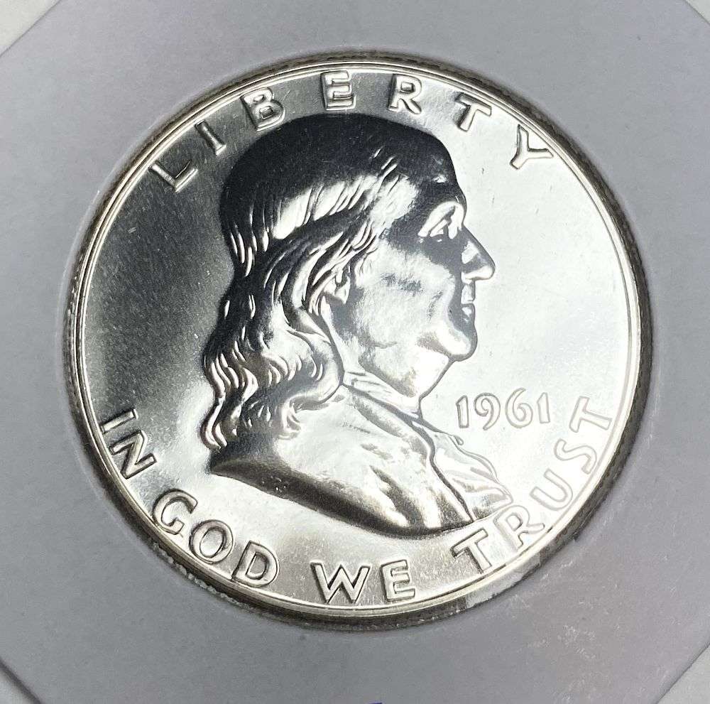 From Old Time Collection Fresh 1961 Franklin Silver Half Dollar PR68: Winner shall receive the exact coin shown here. (RR/B)