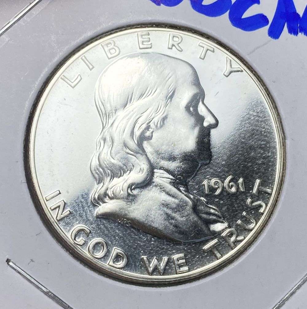 From Old Time Collection Fresh 1961 Franklin Silver Half Dollar PR68 Cameo: Winner shall receive the exact coin shown here. (RR/B)