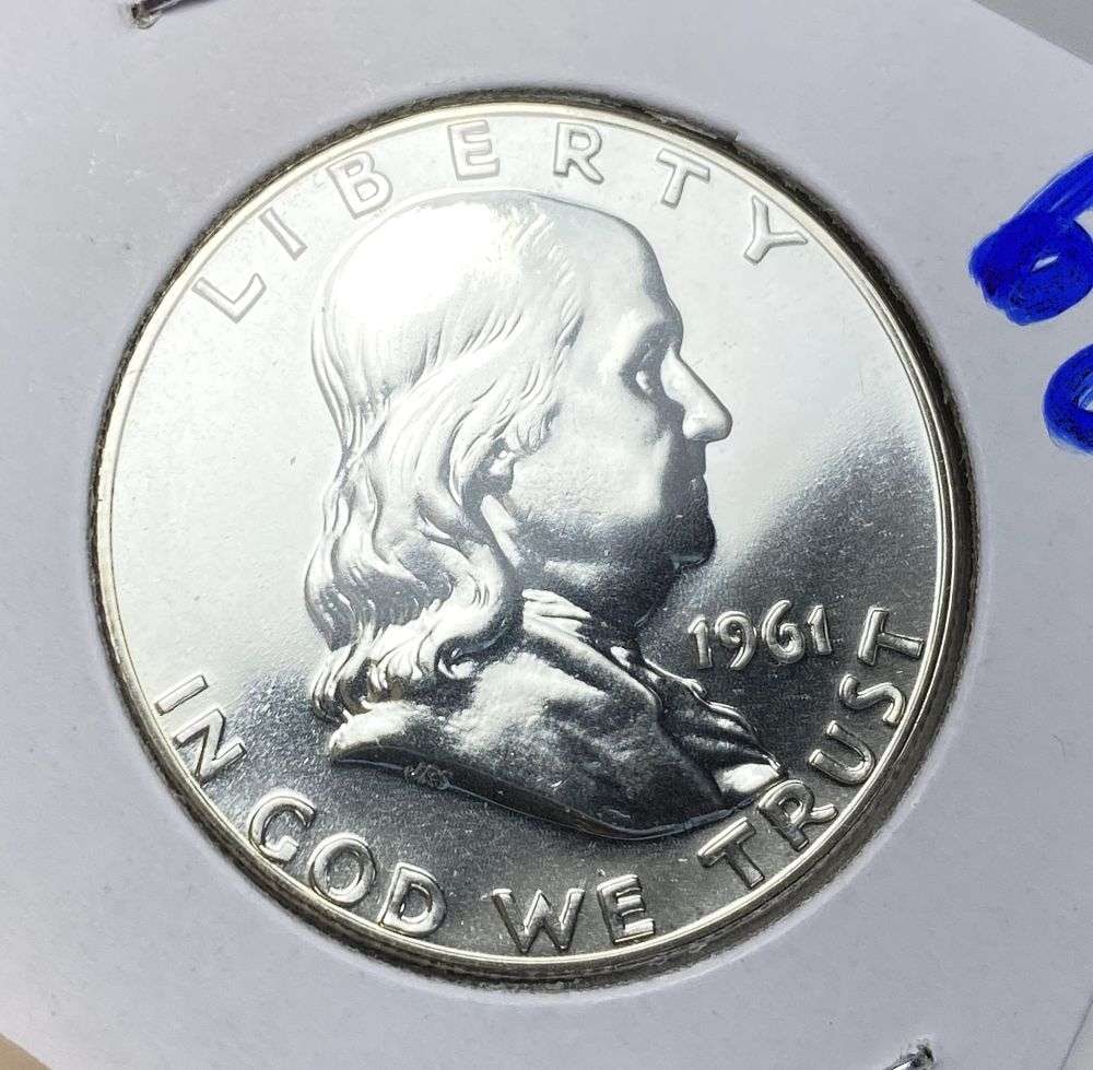 From Old Time Collection Fresh 1961 Franklin Silver Half Dollar PR68: Winner shall receive the exact coin shown here. (RR/B)