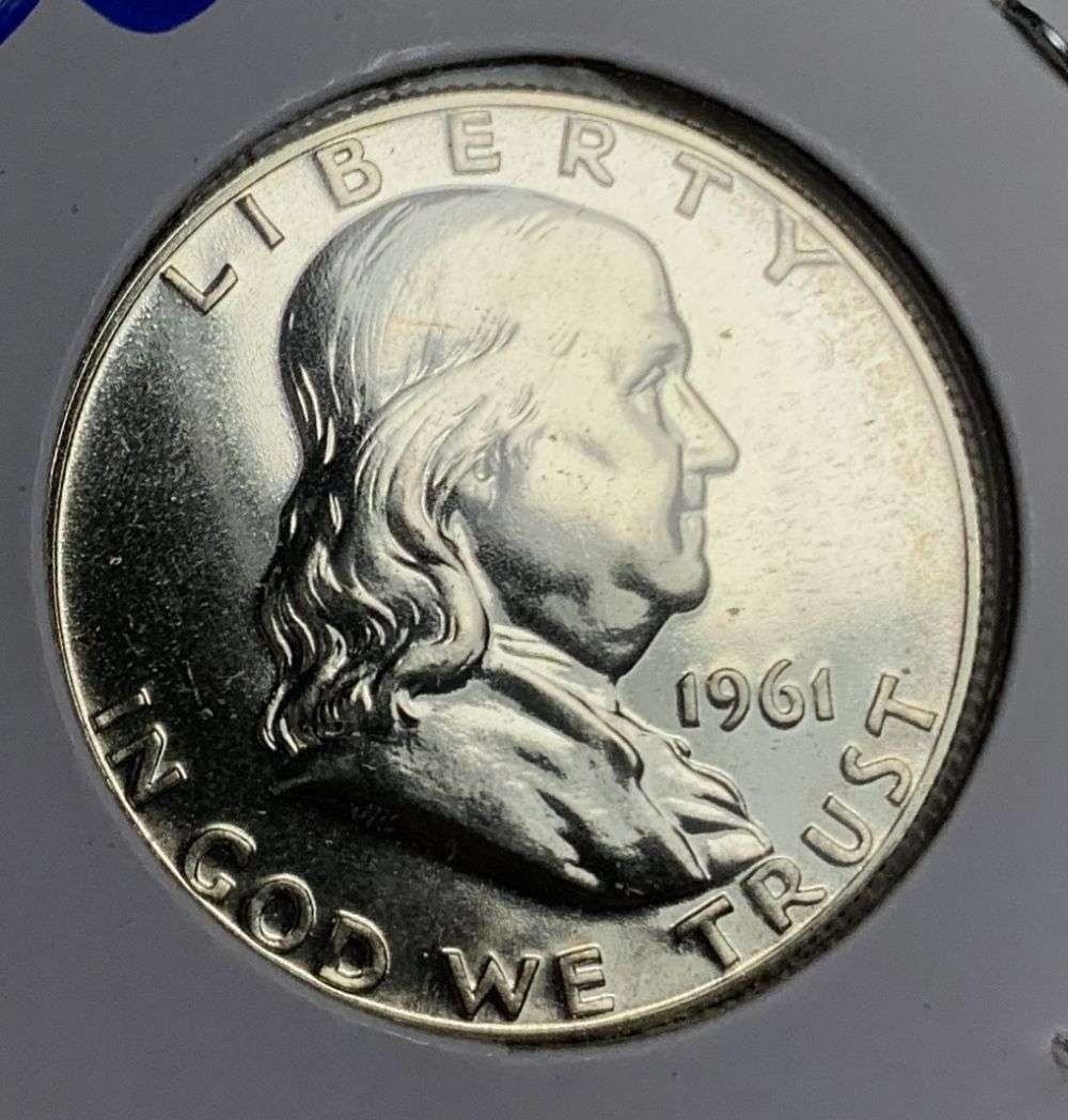 From Old Time Collection Fresh 1961 Franklin Silver Half Dollar PR65: Winner shall receive the exact coin shown here. (MR/B)