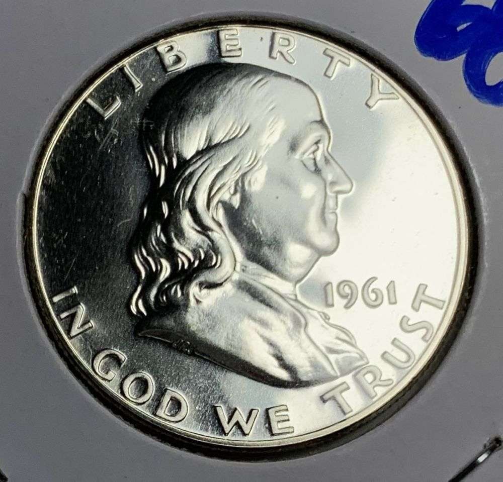 From Old Time Collection Fresh 1961 Franklin Silver Half Dollar PR68: Winner shall receive the exact coin shown here. (MR/B)