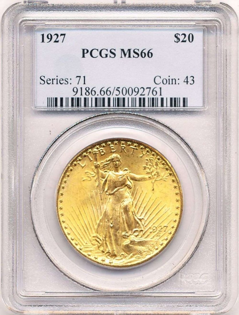 1927 Gold $20 Saint Gaudens PCGS MS66: We are proud to offer a deal that has been put away for a generation. Winner shall receive the exact coin shown here. (MR/SOMP=RK)