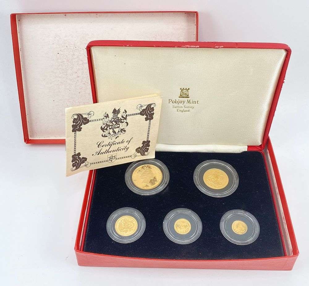 Last Minute Specialty Gold! 1987 Isle of Man Gold Angel Proof Gold 1.90 ozt Set (5-coins) (1 of 15)