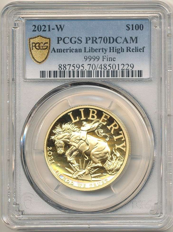 Rare 2021-W American Liberty $100 High Relief 1 ozt .9999 Gold PCGS PR70 DCAM: There were only 12,471 of these minted. Winner shall receive the exact coin shown here. (RR/LLRBB)