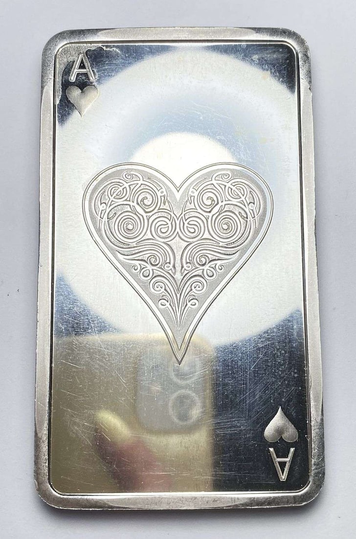 Ace of Hearts 10 ozt .999 Silver Bar: Winner shall receive the exact bar shown here. (RR/OBB)