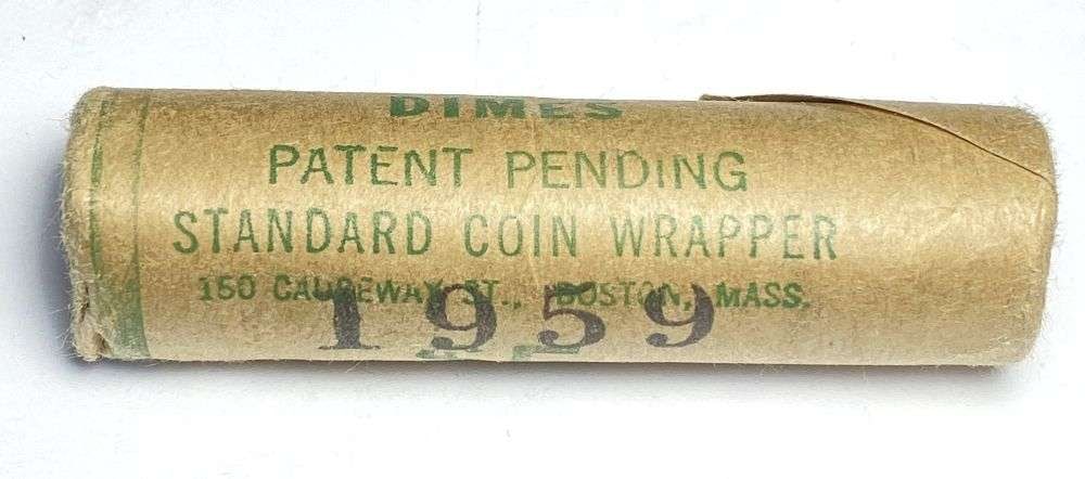 Vintage Bank Wrapped Roll (50-coins) BU 1959-P Roosevelt Silver Dime (1 of 3)