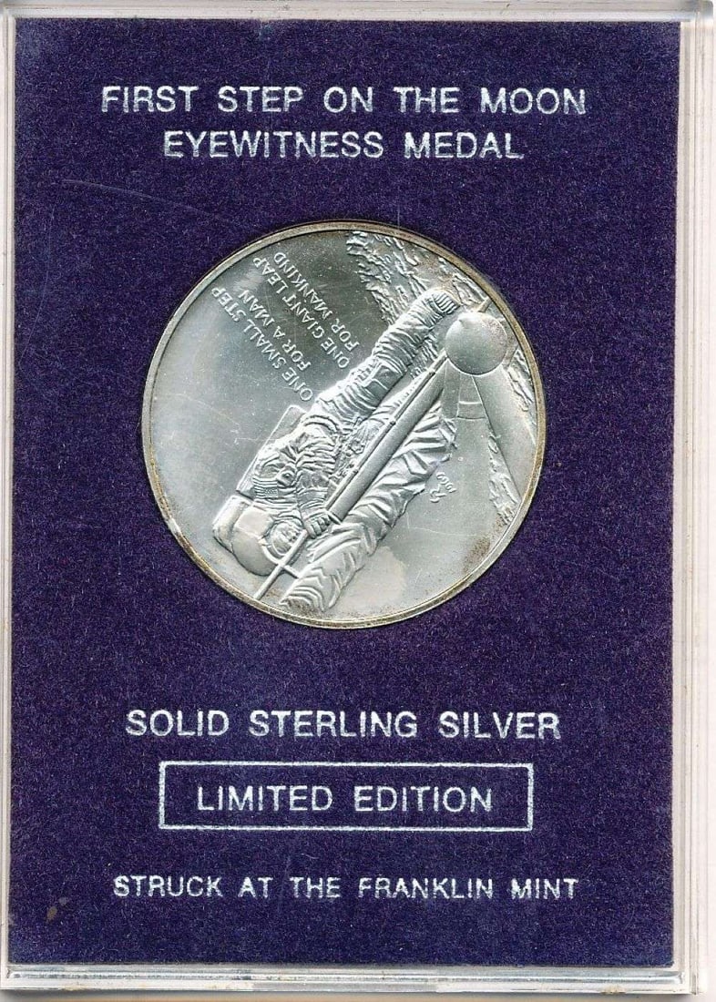 Limited Edition 1969 First Step On The Moon Solid Sterling Silver: Winner shall receive the exact coin shown here. (MR/UB)