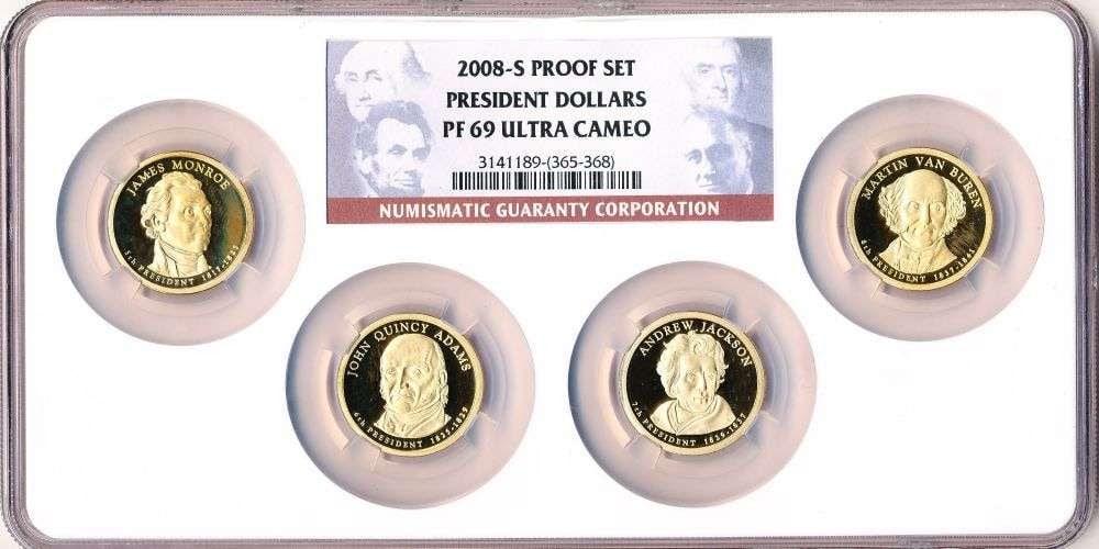 2008-S Presidential Proof Dollars NGC PF69 Ultra Cameo Set (4-coins): Winner shall receive the exact set (4-coins) shown here. (MR/R)