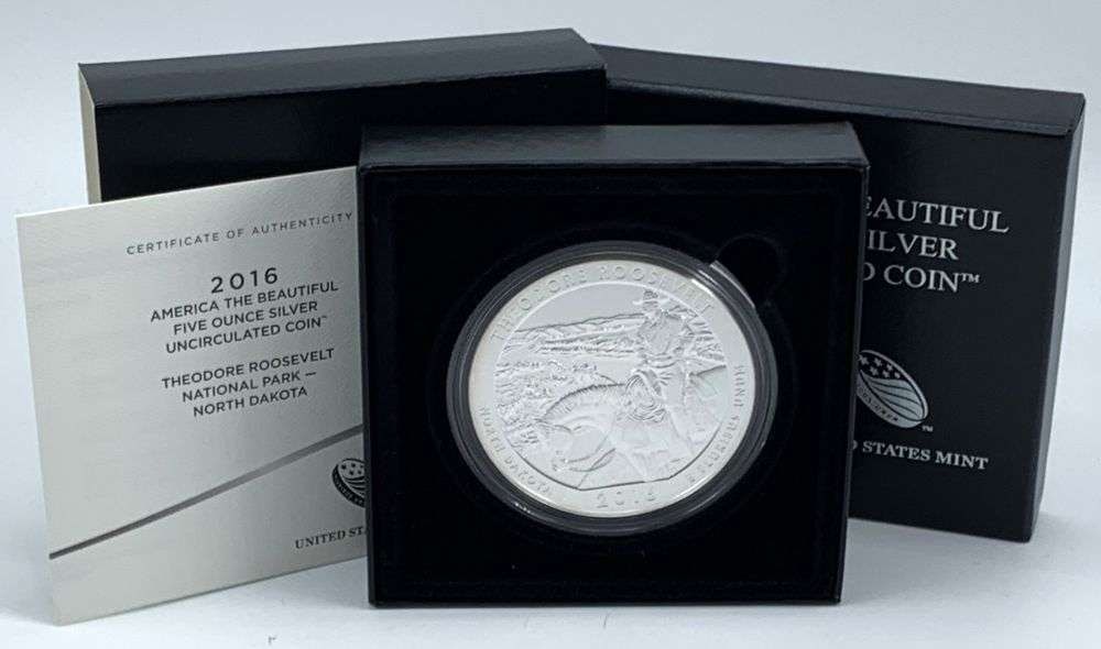 2016-P ATB North Dakota "Theodore Roosevelt" 5 ozt .999 Silver (1 of 6)