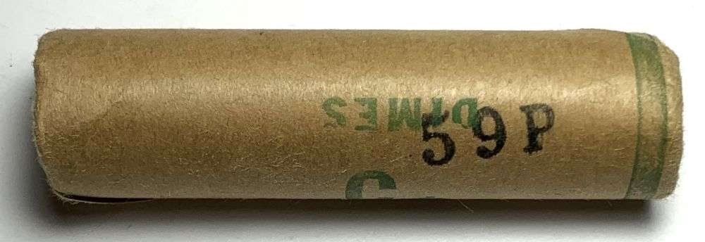 Vintage Bank Wrapped Roll (50-coins) BU 1959-P Roosevelt Silver Dime (1 of 3)