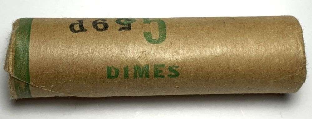 Vintage Bank Wrapped Roll (50-coins) BU 1959-P Roosevelt Silver Dime (1 of 3)