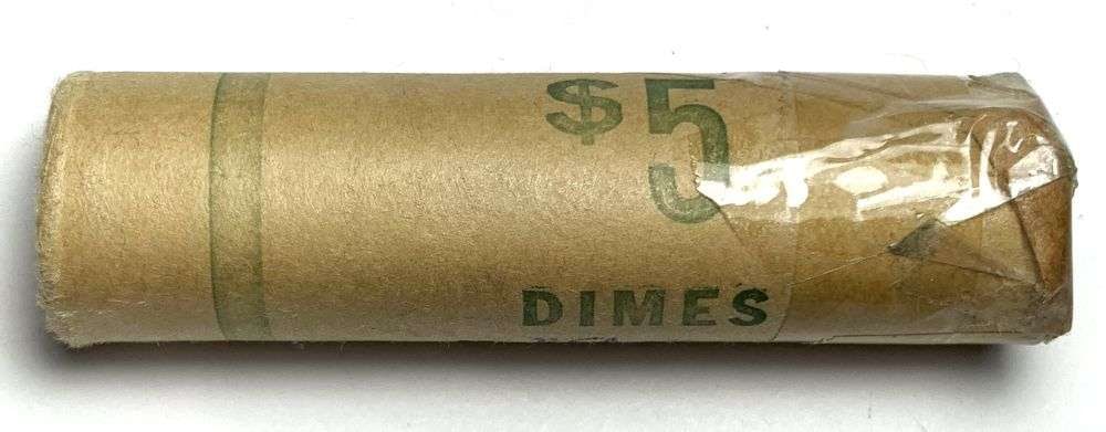 Vintage Bank Wrapped Roll (50-coins) BU 1954-P Roosevelt Silver Dime (1 of 3)