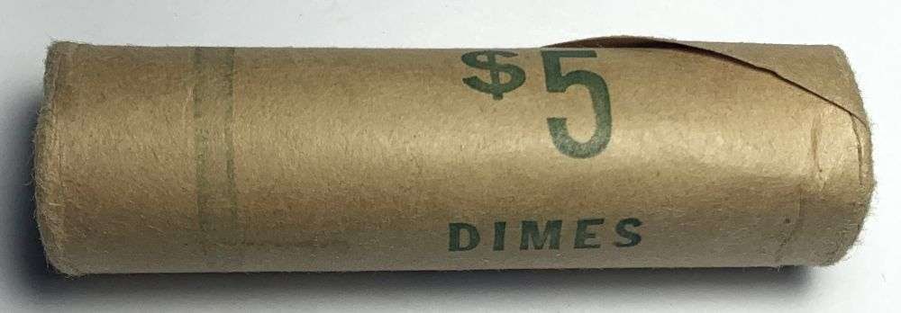 Vintage Bank Wrapped Roll (50-coins) BU 1954-P Roosevelt Silver Dime: If you were lucky enough to find one of these coins in this exact roll shown here and it went MS67+ full torch, it would be worth $1,350 according to the PCGS priceguide on June 12th, 2026. Winner sha