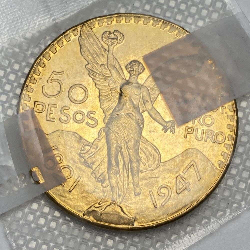 Last Minute! 1947 Mexico Gold 50 Pesos 1.205 ozt AGW: Winner shall receive the exact coin shown here. (RR)