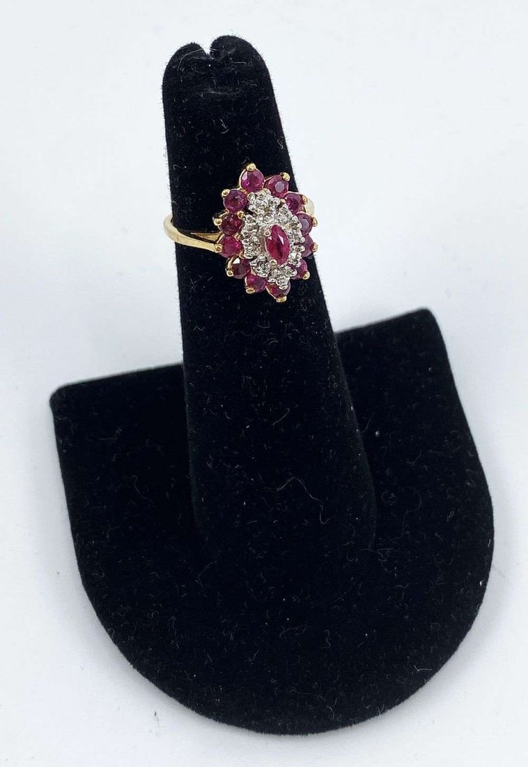 3.3g Ruby & Diamond Cluster 10k Gold Ring (Size 3.75): Winner shall receive the exact item shown here. (RR)