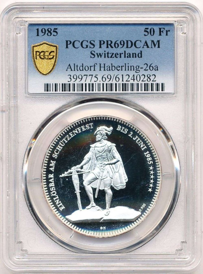 1985 Altdorf Haberling Switzerland Silver 50 Francs PCGS PR69 DCAM (1 of 4)