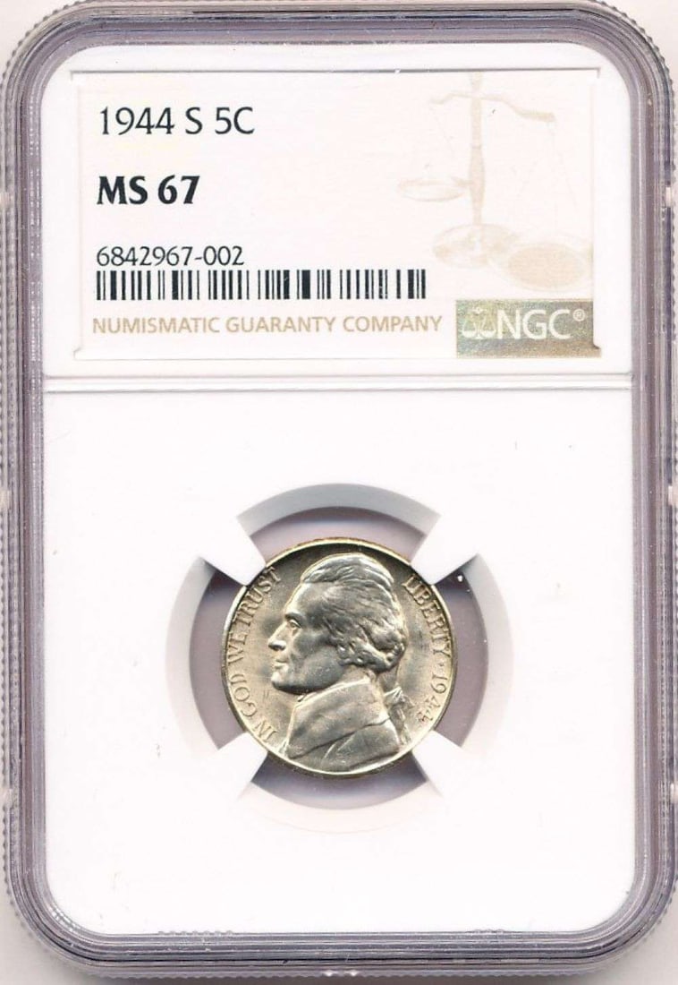 1944-S Jefferson Silver War Nickel NGC MS67: Winner shall receive the exact coin shown here. (MR/TVC= B)