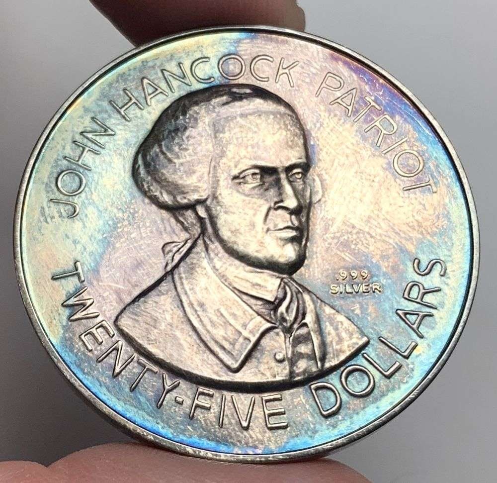 Very Rare Vintage Toned 1976 John Hancock Patriot $25 Crump & Low Company .999 Silver (1 of 7)